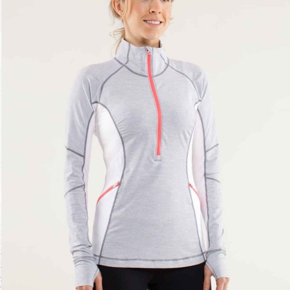 Lululemon Run: Wild 1/2 Zip Sz 0 In Wee Stripe White Fossil / White / Flash
